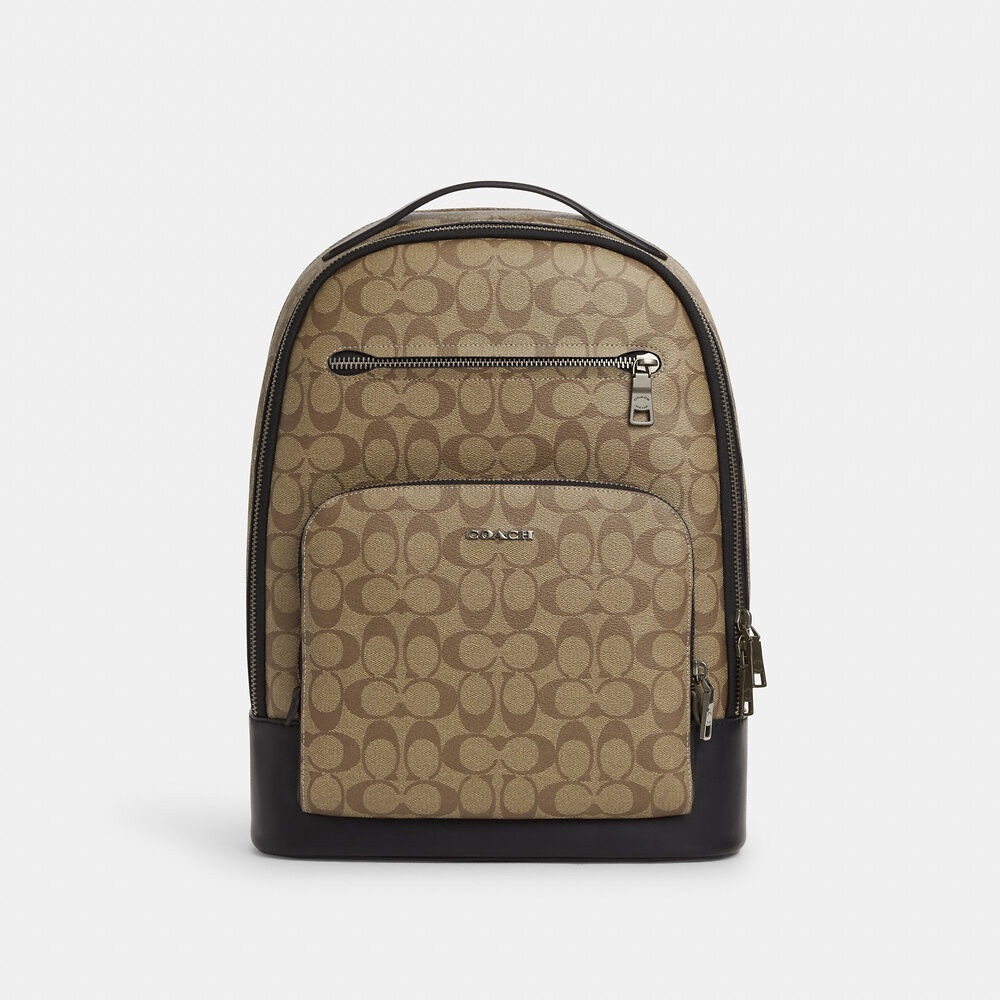 Coach Signature Tan and Black Backpack
